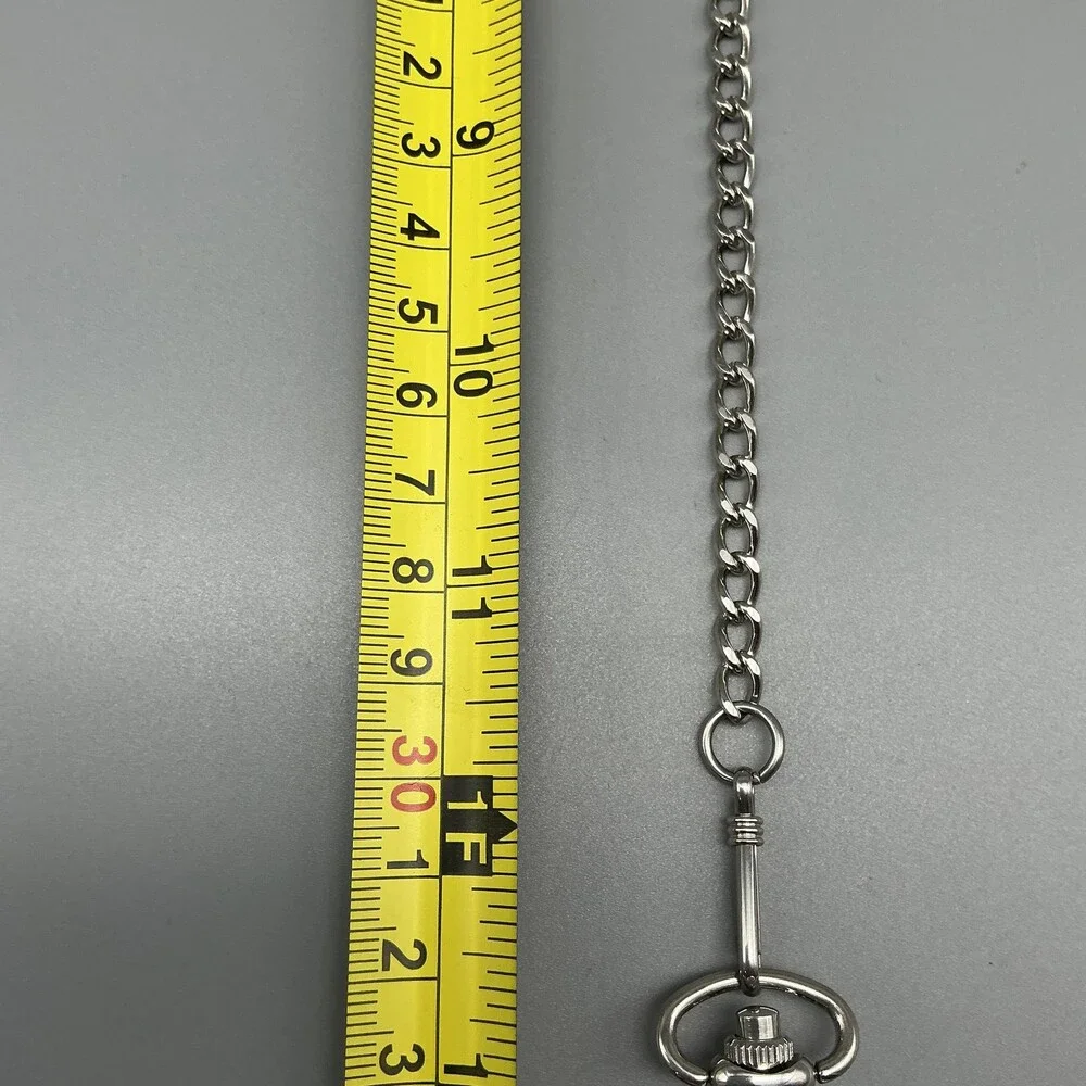 John Deere Pocket Watch Men 45mm Silver Tone Tractor Dial Chain New Battery